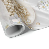 Witte Zijde en Ivory Champaign Pearls Cadeaupapier (Rol Hoek)