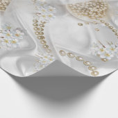 Witte Zijde en Ivory Champaign Pearls Cadeaupapier (Hoek)