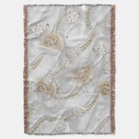 Witte Zijde en Ivory Champaign Pearls Deken (Voorkant Verticaal)