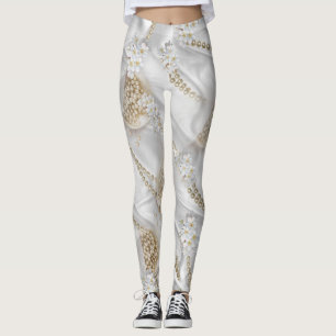 Witte Zijde en Ivory Champaign Pearls Leggings