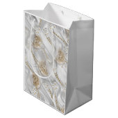 Witte Zijde en Ivory Champaign Pearls Medium Cadeauzakje (Achterkant Gekanteld)