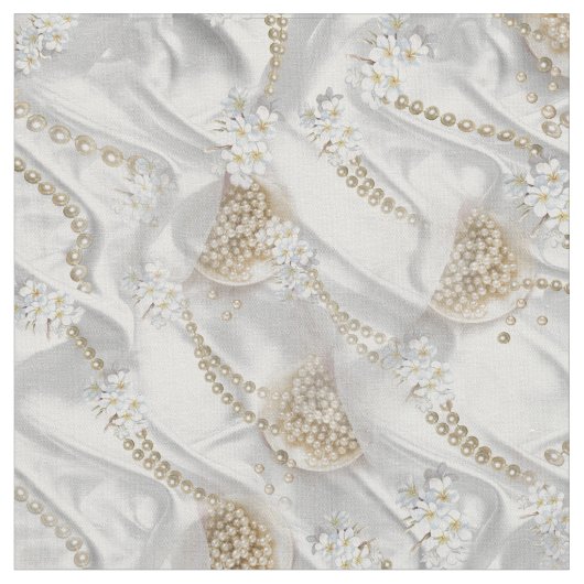 witte Zijde & Ivoor Parels Stof (Close Up)
