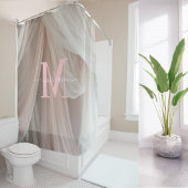 Witte Zijde Roze Monogram Elegant Script Trouwdag Douchegordijn