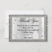 Witte zijde, witte parels & zilver Dank u Notitiekaartje (Voorkant)