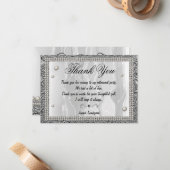 Witte zijde, witte parels & zilver Dank u Notitiekaartje (Voorkant / Achterkant in situ)