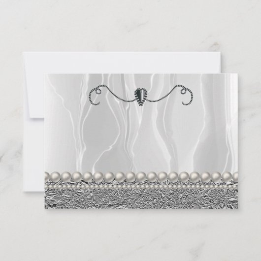 Witte zijde, witte parels & zilver Dank u Notitiekaartje (Achterkant)