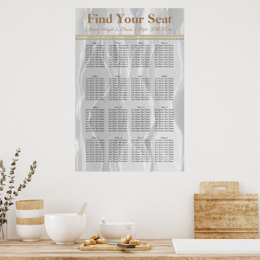 Witte Zijde zijde met lichte Oranje parelzetgrafie Poster (Keuken)