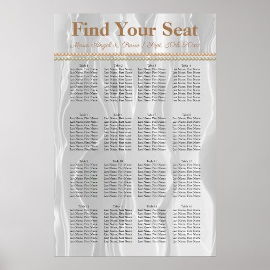 Witte Zijde zijde met lichte Oranje parelzetgrafie Poster (Voorkant)