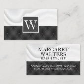 Witte zijdedraperie | Zwarte Button Visitekaartje (Voorkant / Achterkant)