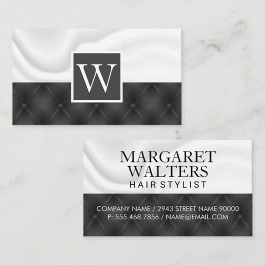 Witte zijdedraperie | Zwarte Button Visitekaartje (Voorkant / Achterkant)