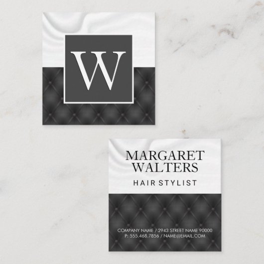 Witte Zijden Draperie | Zwarte Bekleding Vierkante Visitekaartje (Voorkant / Achterkant)