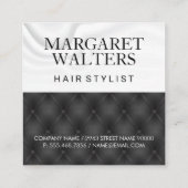 Witte zijden draperie | zwarte bekleding vierkante visitekaartje (Achterkant)