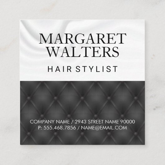 Witte Zijden Draperie | Zwarte Bekleding Vierkante Visitekaartje (Achterkant)