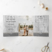 Witte Zijderzijde en zilverfolie en diamanten Tri Drieluik Uitnodiging (Binnen)