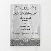 Witte Zijderzijde en zilverfolie en diamanten Tri Drieluik Uitnodiging (Cover)