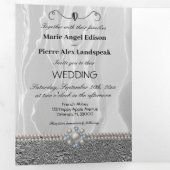 Witte Zijderzijde en zilverfolie en diamanten Tri Drieluik Uitnodiging (Binnenzijde eerst)