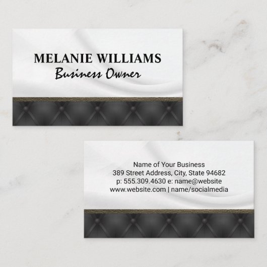 Witte Zijderzijde zwart opgevuld materiaal Visitekaartje (Voorkant / Achterkant)