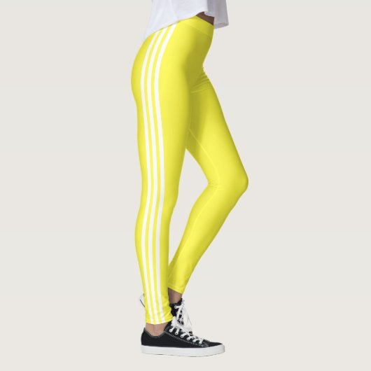 Witte zijstreep Gele Leggings - Aangepaste kleuren (Rechts)