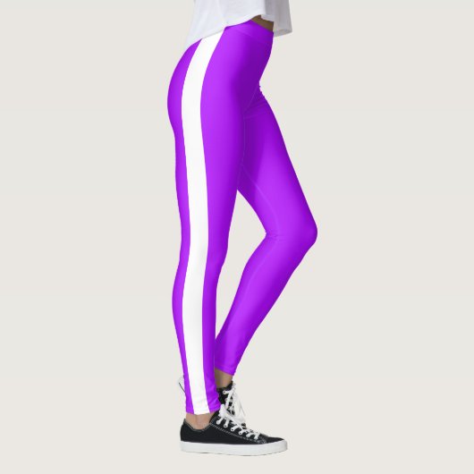 Witte zijstreep Paarse Leggings - aangepaste kleur (Rechts)