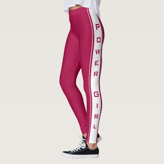 Witte Zijstreep Rode Leggings met Tekst (Links)
