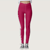 Witte Zijstreep Rode Leggings met Tekst (Voorkant)