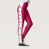 Witte Zijstreep Rode Leggings met Tekst (Rechts)