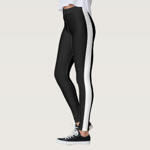 Witte zijstreep Zwarte Leggings Kies uw kleur