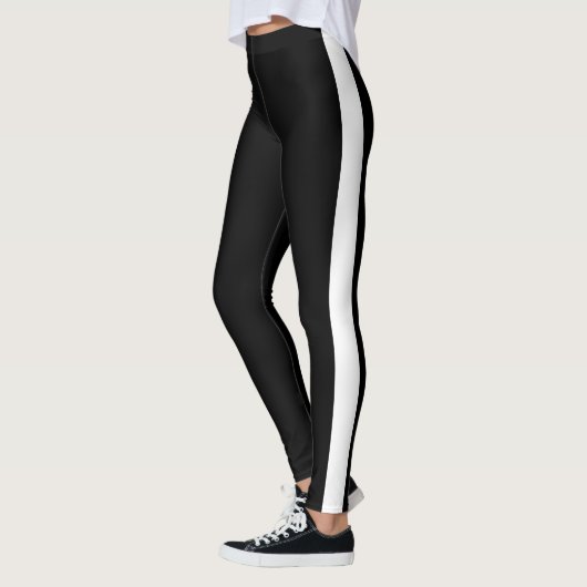 Witte zijstreep Zwarte Leggings Kies uw kleur (Links)