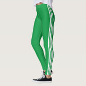 Witte Zijstrepen Groene Leggings Aangepaste Kleure (Links)