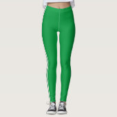 Witte Zijstrepen Groene Leggings Aangepaste Kleure (Voorkant)