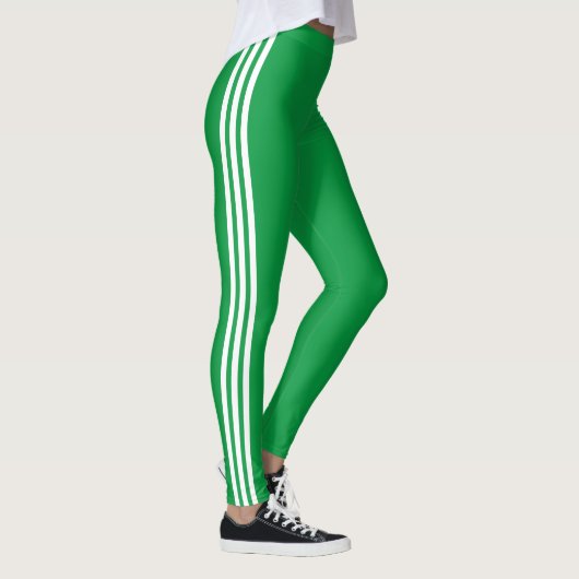 Witte Zijstrepen Groene Leggings Aangepaste Kleure (Rechts)