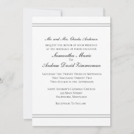 Witte Zilver Klassieke Formele Elegante Trouwfeest Kaart