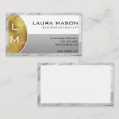 Witte zilver met monogram | Marmergrens Visitekaartje (Voorkant / Achterkant)