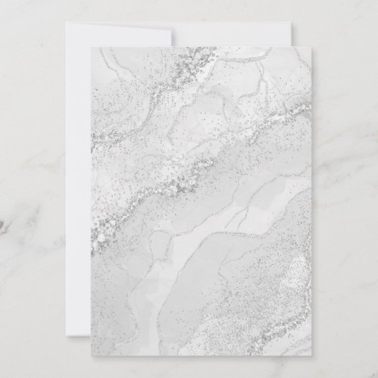 Witte zilveren agaat Elegante moderne bruiloft Kaart (Achterkant)