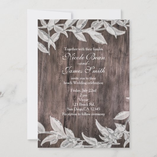 Witte & Zilveren Bladeren Winter Bruiloft Rustieke Kaart (Voorkant)