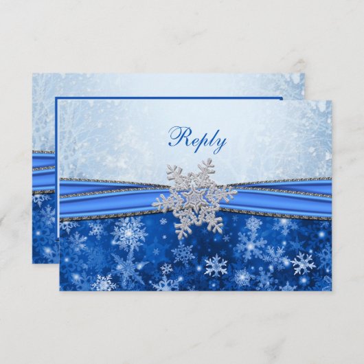 Witte, zilveren, blauwe sneeuwvlokken RSVP (Voorkant / Achterkant)