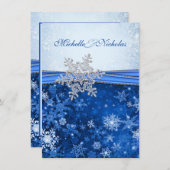 Witte, zilveren, blauwe sneeuwvlokken Weddenschap Kaart (Voorkant / Achterkant)