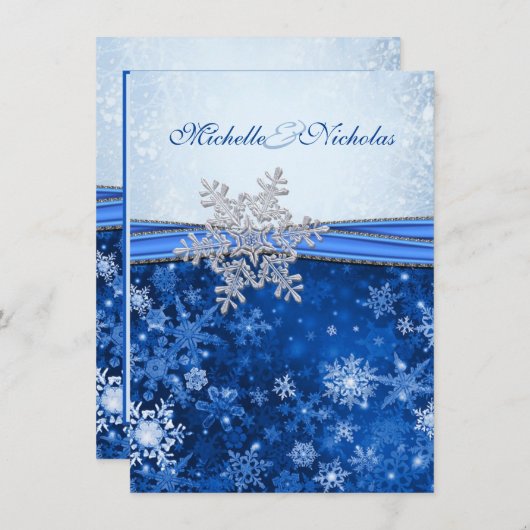 Witte, zilveren, blauwe sneeuwvlokken Weddenschap Kaart (Voorkant / Achterkant)