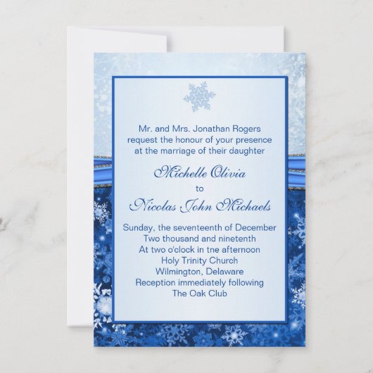 Witte, zilveren, blauwe sneeuwvlokken Weddenschap Kaart (Achterkant)