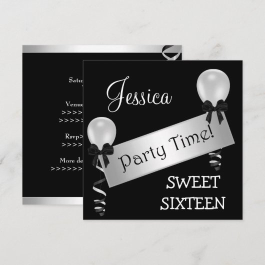 Witte zilveren bollen van 16-feesten kaart (Voorkant / Achterkant)