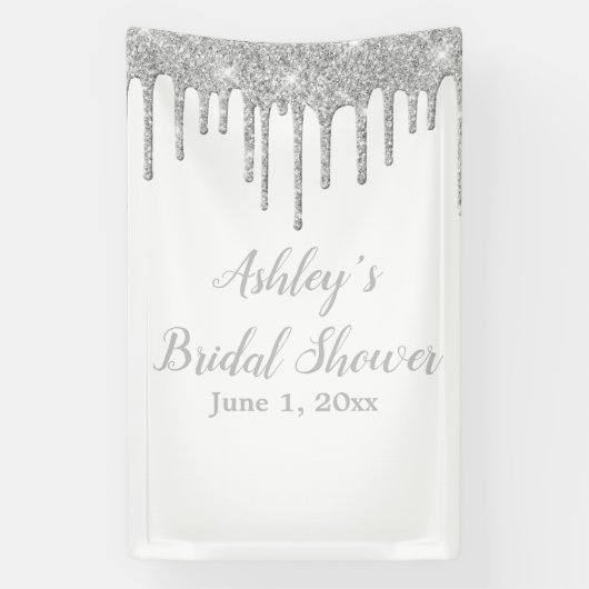 Witte & Zilveren Bruiloftsshower Achtergrond Foto  Spandoek (Verticaal)