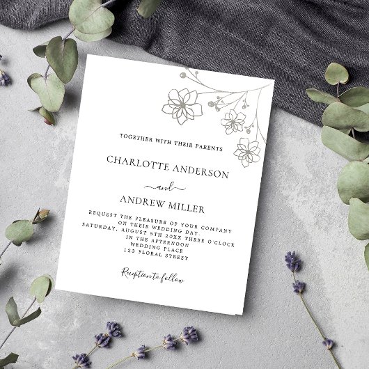 Witte zilveren florale bruidebruinbruidebruin