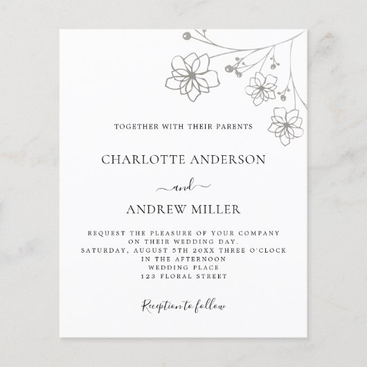 Witte zilveren florale bruidebruinbruidebruin flyer (Voorkant)