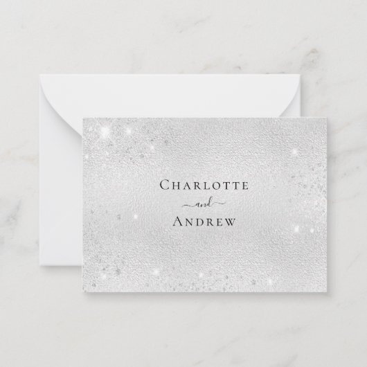 Witte zilveren florelegant bruiloft RSVP Notitiekaartje (Achterkant)