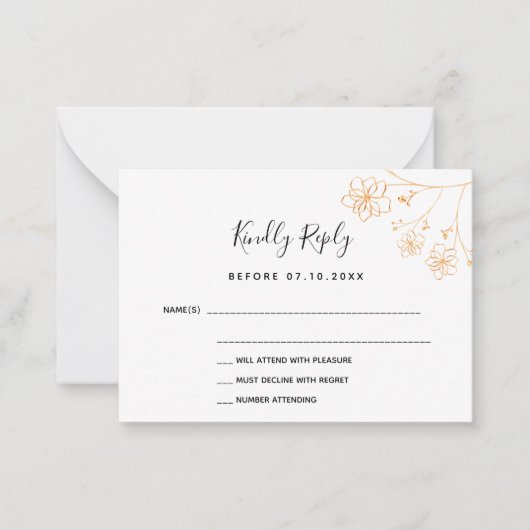 Witte zilveren florelegant bruiloft RSVP Notitiekaartje (Voorkant)