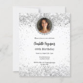 Witte zilveren foto diamanten verjaardagsuitnodigi (Voorkant)