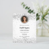 Witte zilveren fotodiamanten verjaardagsuitnodigin (Staand voorkant)