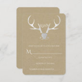 Witte zilveren gewei en bruin papier rustieke RSVP (Voorkant / Achterkant)