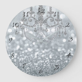 Witte Zilveren Glitter Bokeh Glam Kroonluchter Fon Grote Klok