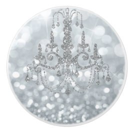 Witte Zilveren Glitter Bokeh Glam Kroonluchter Fon Keramische Knop